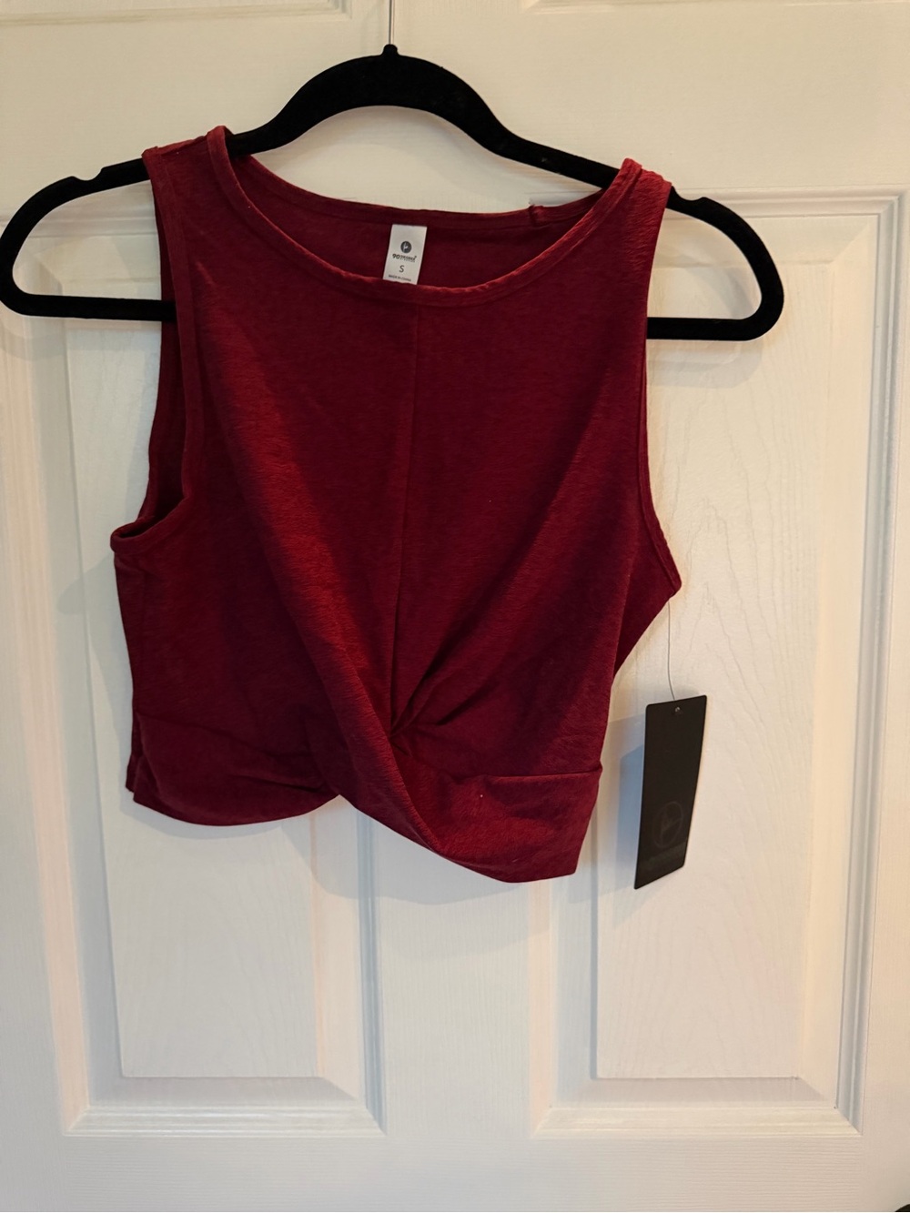 90 Degree By Reflex Burgundy Twist-Front Crop Tank
